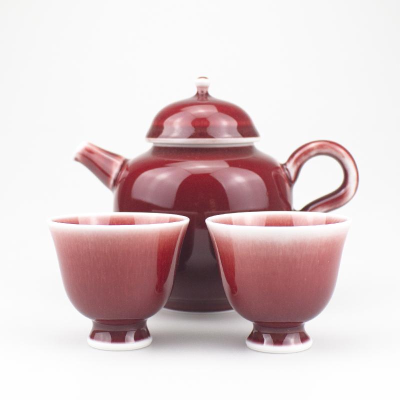 功夫茶具郎红高温颜色釉茶壶茶杯