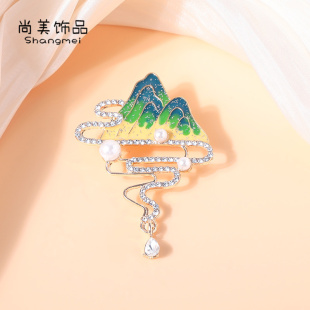 2025新款 山水珍珠流苏胸针女款 高级感轻奢胸针高端精致时尚