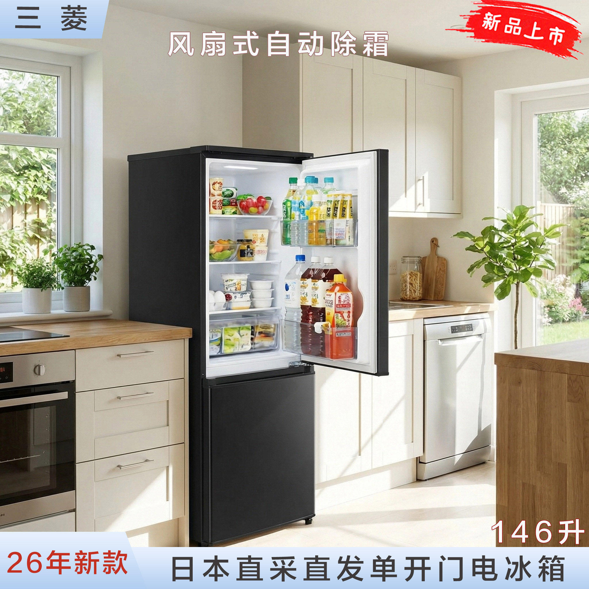 日本直邮三菱26年新款146升独居小容量双门冰箱自动除霜MR-P15M