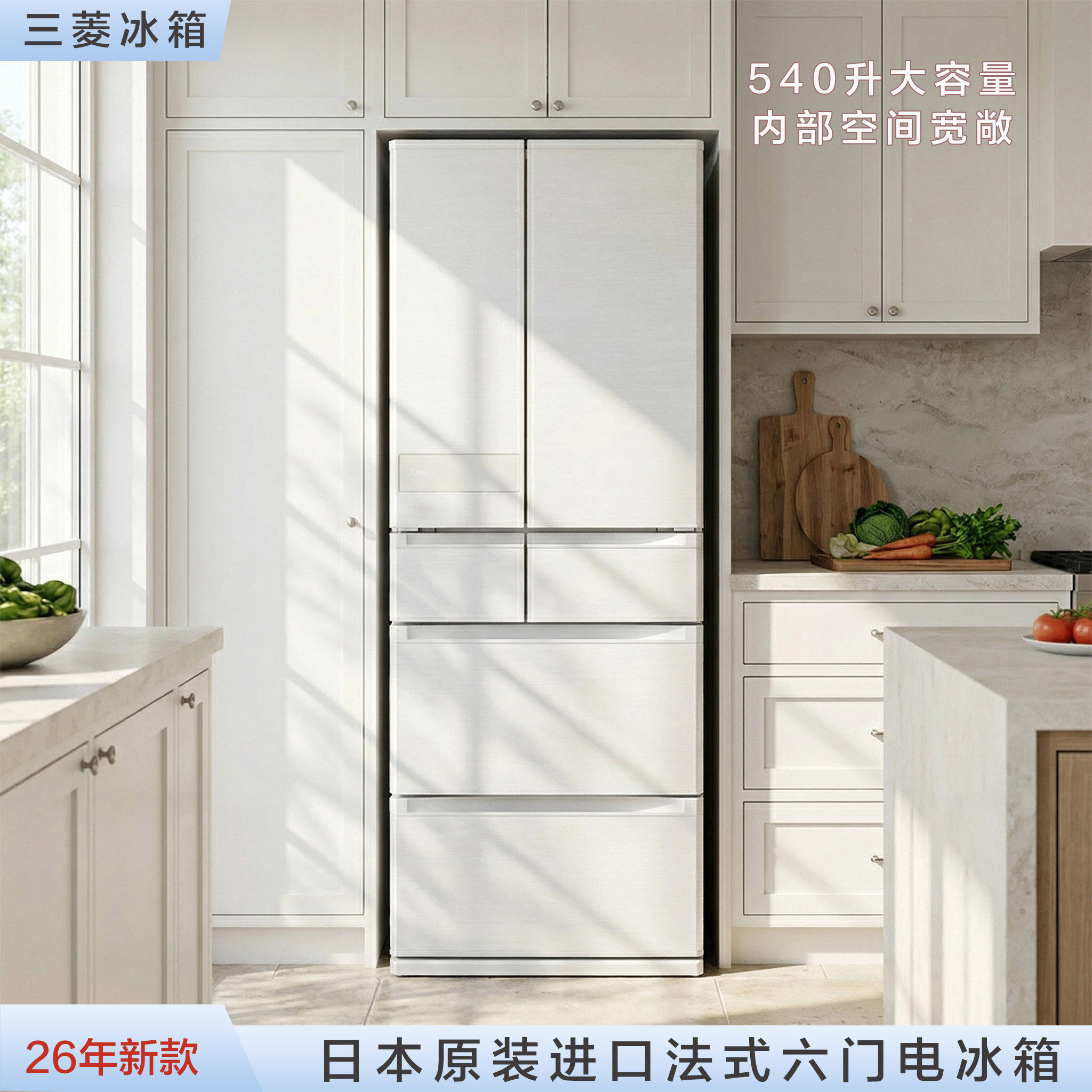 日本直邮三菱26年新款540升法式六门电冰箱中间蔬菜室MR-JM54N,大家电,冰箱配件,淘宝优惠券,粉丝福利购,淘宝优惠卷