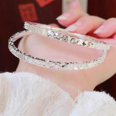 碎冰冰银手镯女纯银9999足银实心闭口镯子轻奢小众精致送女友礼物