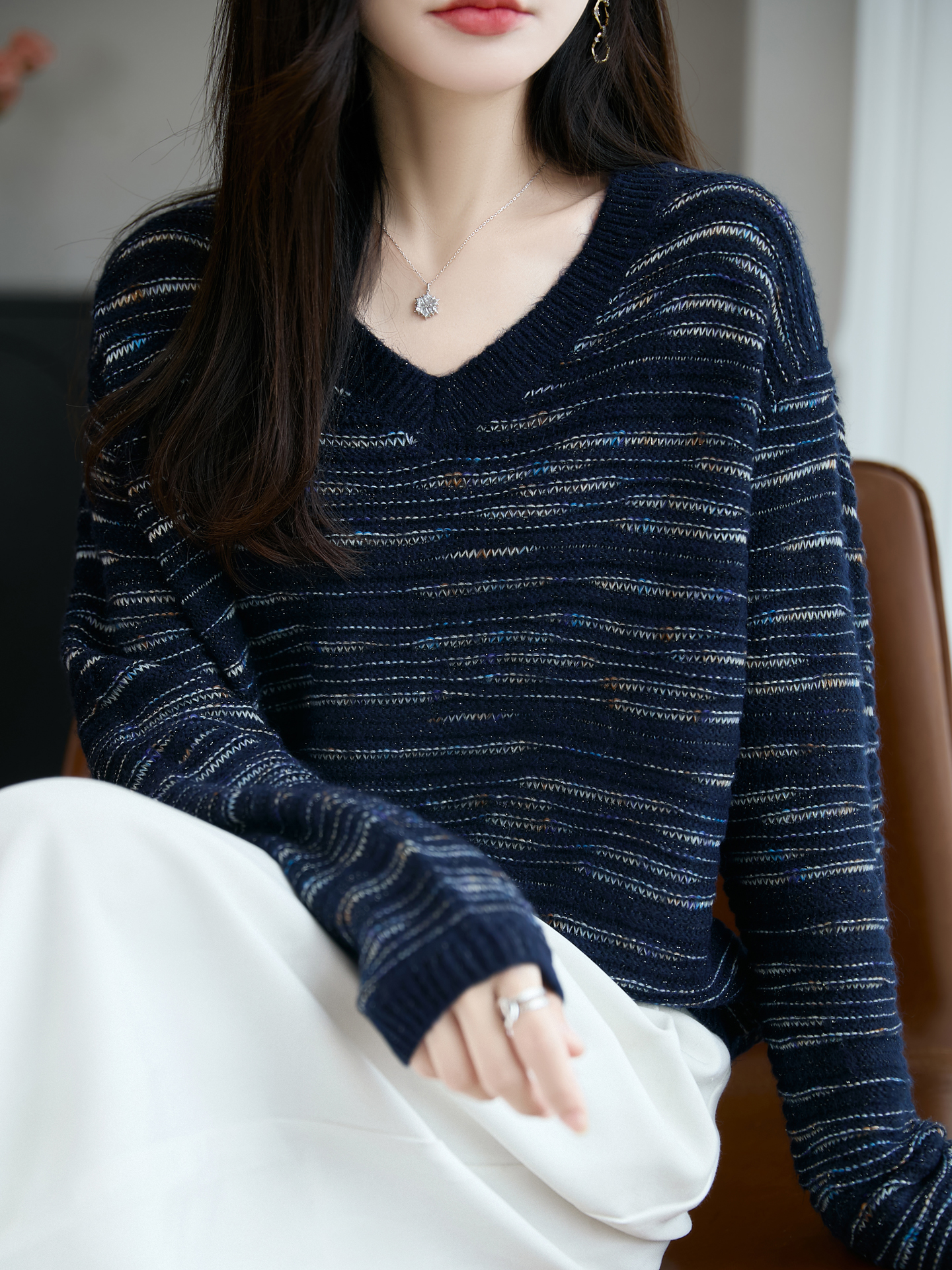 JOYIASS法式高级感彩纱V领针织衫女加厚保暖打底洋气巨好看毛衣20