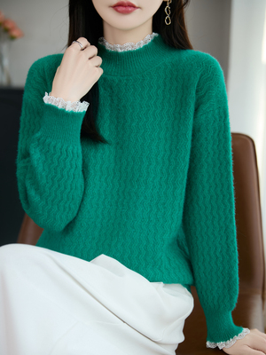 ROUMIKL法式高级感蕾丝花边针织衫女2025新款洋气加厚保暖打底衫