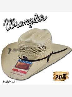 西部巨人 美国Wrangler20x草编牛仔帽 牧马人原草色西部牛仔帽子