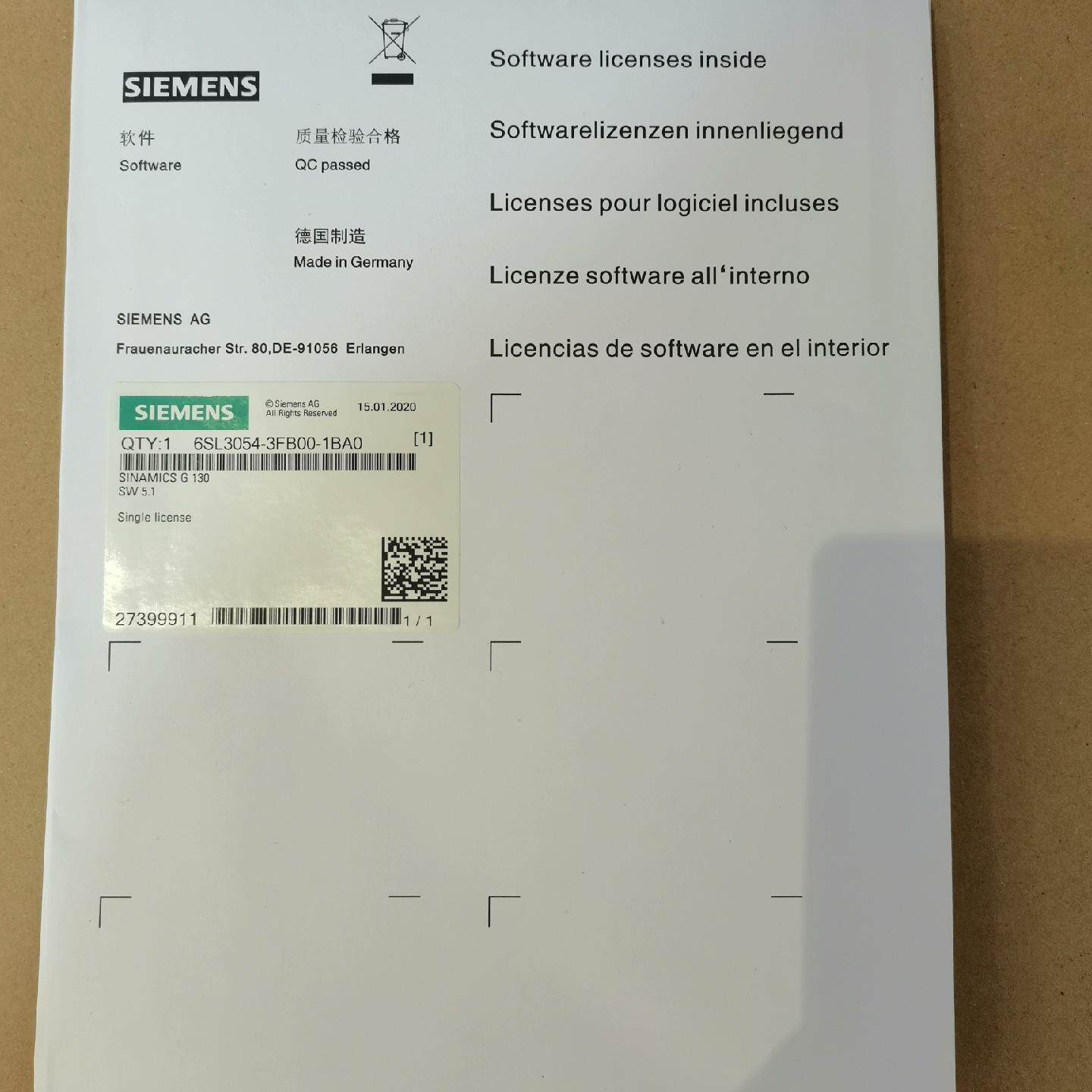 6SL3054-3FB00-1BA0 G130 CF卡 工业自动化软件授权卡议价维修