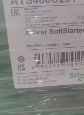 ATS480C25Y 软起动器 208-690V 50/60Hz 250A 工控配件议价维修