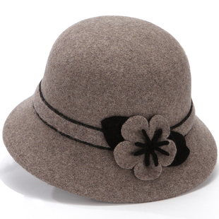 中老年人帽子女秋冬季妈妈保暖礼帽奶奶加厚羊毛呢盆帽冬天渔夫帽