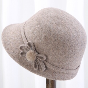 中老年人女士帽子冬季老人羊毛呢盆帽女秋冬天妈妈奶奶老太太礼帽