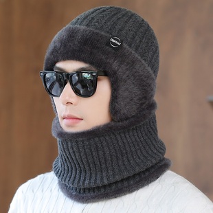 帽子男冬季加绒护耳保暖帽户外骑车防风毛线帽中年爸爸加厚针织帽