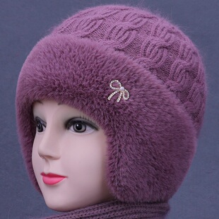 中老年人帽子女妈妈冬季老人奶奶冬帽老太太护耳加绒厚保暖毛线帽