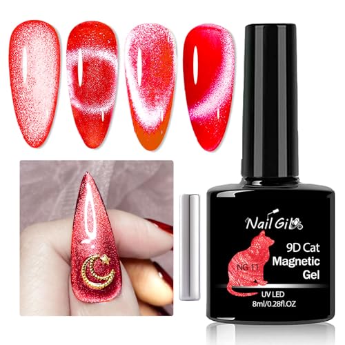 NAILGIL Cat Eye Gel Nail Polish with Magnet Red Cat Eyes Ge-封面