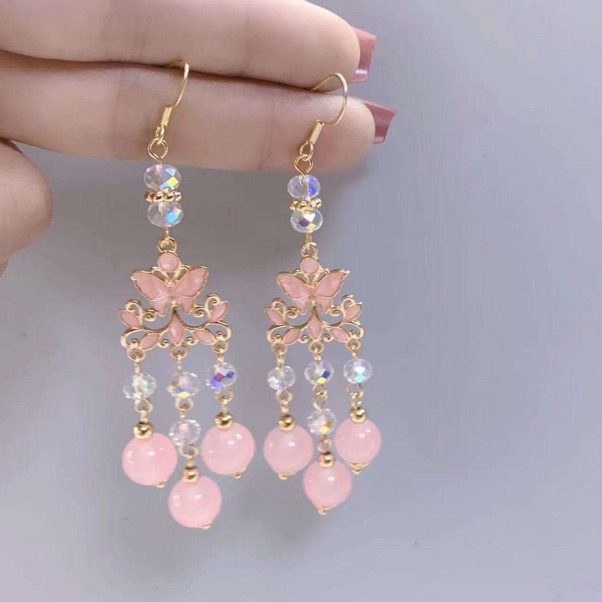 配旗袍汉服配饰耳坠新中式古风耳饰长款流苏耳环粉色水滴B978,饰品/流行首饰/时尚饰品新,耳环,淘宝优惠券,粉丝福利购,淘宝优惠卷