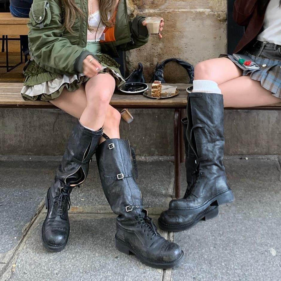 粗跟长靴机车骑士靴高筒靴