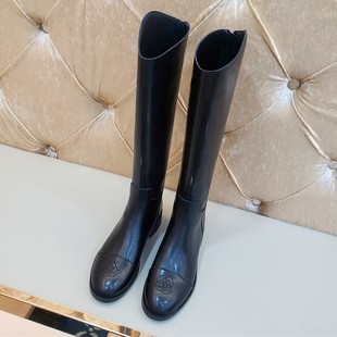 刺绣小香风山茶花长靴显瘦显脚小圆头骑士靴女高筒靴长筒靴马靴女