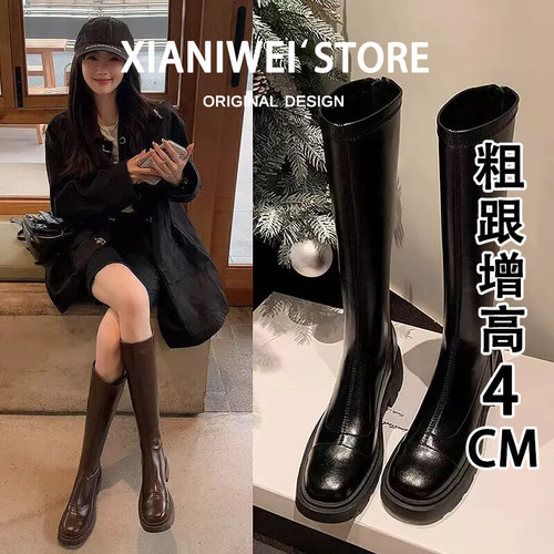 不过膝长靴弹力瘦瘦靴骑士靴子女