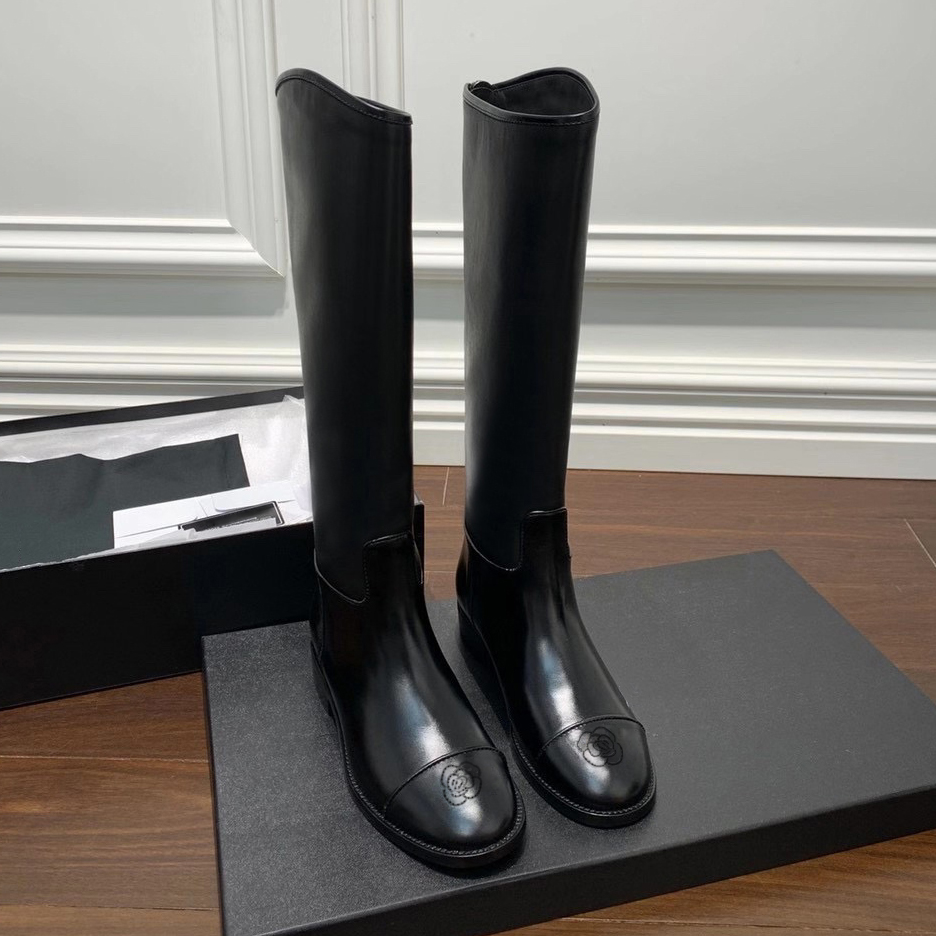 粗跟平底拉链长靴高筒靴长筒靴