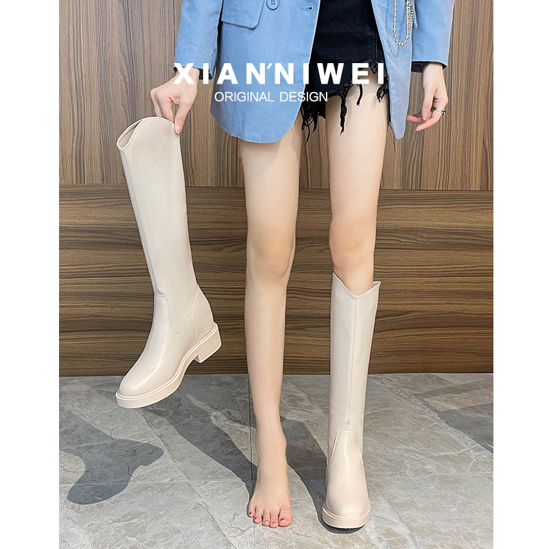 销量10W+粗跟长筒靴瘦瘦骑士靴