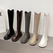 不过膝大码 长筒靴女骑士靴2025新款 秋冬中筒高筒靴加绒西部牛仔靴