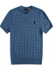 Men's Short-Sleeved Knitwear Paul Autumn Pure Cotton Business Casual Cable Knit Round Neck Slim Pullover Sweater Top