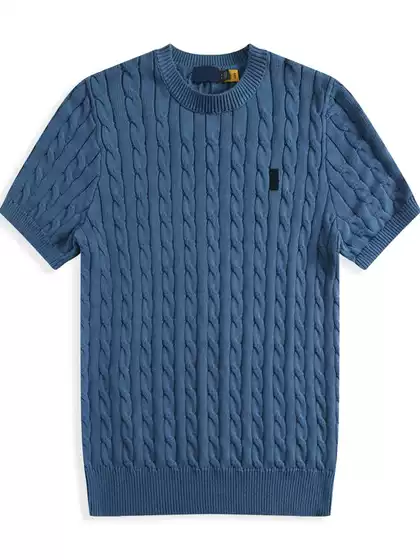 Men's Short-Sleeved Knitwear Paul Autumn Pure Cotton Business Casual Cable Knit Round Neck Slim Pullover Sweater Top