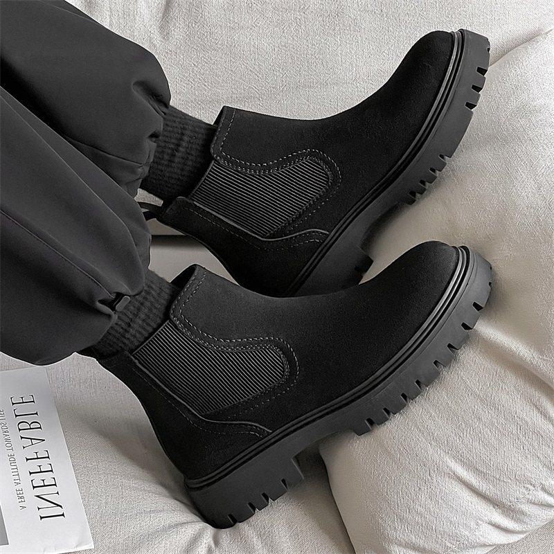 马丁靴男款冬季短靴2025新款翻毛真皮靴子英伦厚底一脚蹬切尔西靴,流行男鞋,切尔西靴,淘宝优惠券,粉丝福利购,淘宝优惠卷