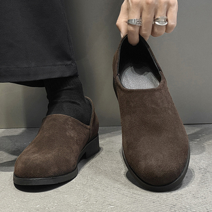 英伦复古翻毛懒人一脚蹬鞋 皮鞋 百搭真皮通勤休闲鞋 2026新款 子 男款