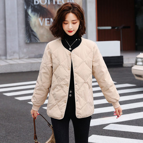 短款白鸭绒轻薄无领羽绒服外套