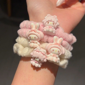 可爱粉色系美乐蒂小羊发圈软萌毛绒绒秋冬小肠圈卡通ins风头绳