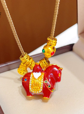 新中式国风沙金马上有钱吊坠项链