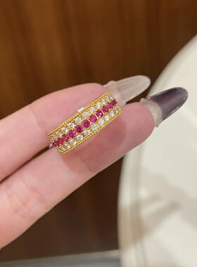 沙金点钻闪动蔷薇莫桑满钻戒指