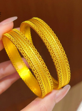 金店同款古法沙金镂编织镯子