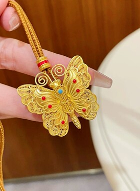 珐琅彩古法中式黄金色项链毛衣链