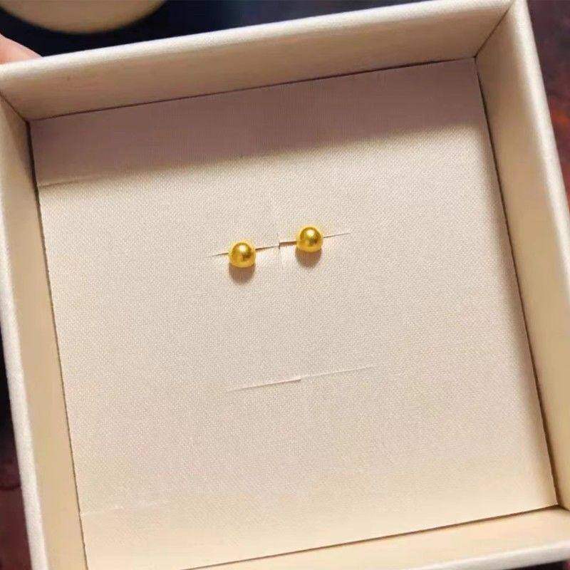 黄金转运珠耳针女士999镀金光面圆球耳环新款时尚24K纯金豆豆耳饰