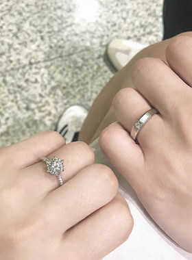 情侣彷真对戒素圈假钻戒情侣款