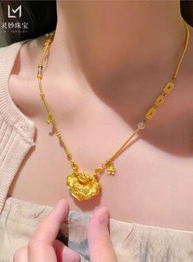 沙金999锦鲤锁包双勾毛衣链项链