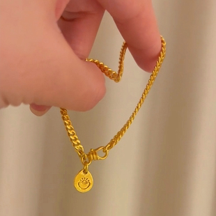 小众古巴招财手链黄金色女款盘缠金元宝吊坠旺财手饰送女生礼物