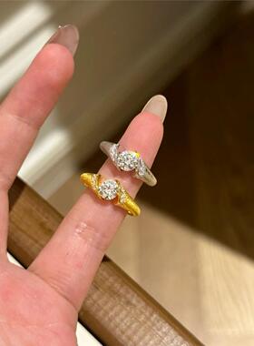 不掉色覆古拉丝悬浮钻石戒指女