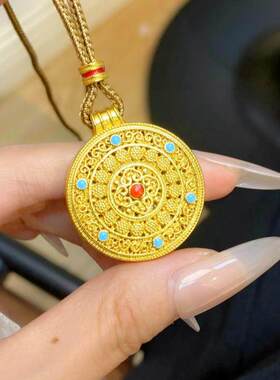 珐琅彩新中式国风八宝罗盘项链