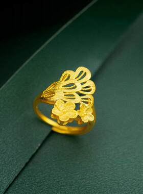 花朵戒指女结婚首饰纯金色开口戒