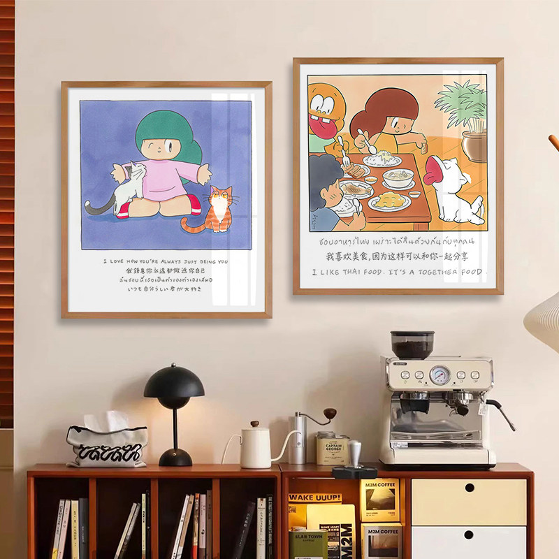 芒果妹芒果酱mamuang可爱治愈系挂画猫咪日系中古温馨餐厅装饰画
