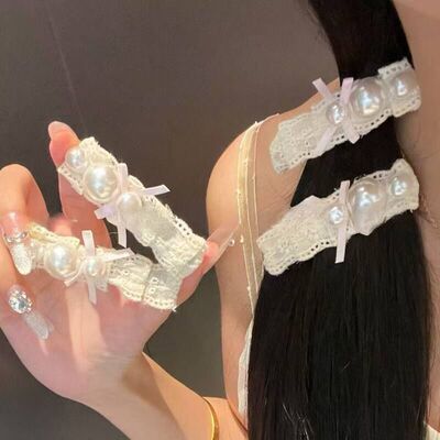 法式芭蕾风白色蕾丝蝴蝶结发夹女刘海侧边发卡头饰发饰夹子高级感