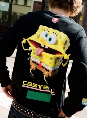 Davidの联名25SS Racing L/S Tee海绵宝宝印花长袖T恤男女同款