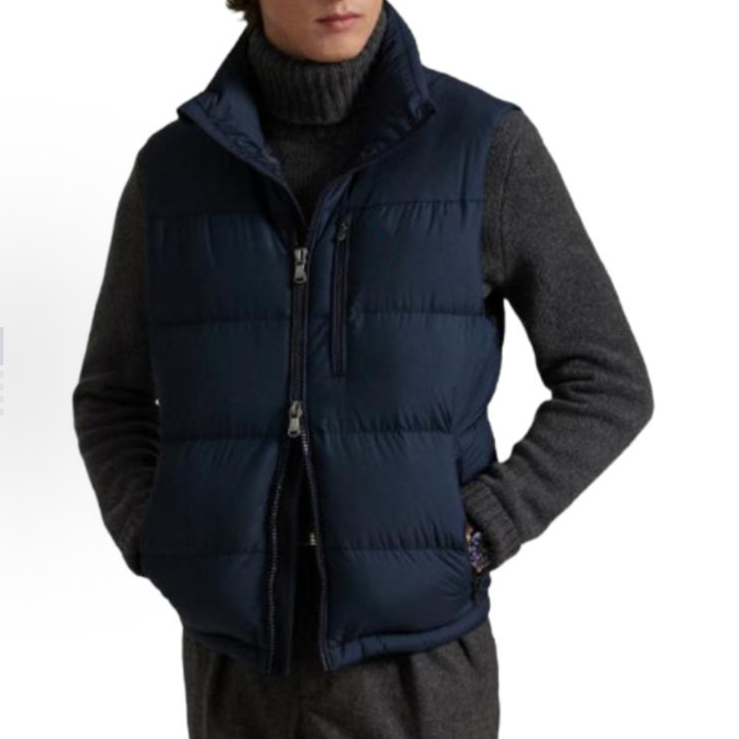 DavidのRL风格纯色刺绣拉链美式纯色小标立领羽绒马甲男女同款