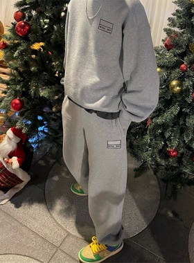 大卫联名のSTC X N钩 Crew Fleece胸口刺绣Logo情侣薄绒卫衣套装