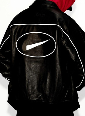 现货Davidの联名N钩SS25 Leather Varsity校队PU皮夹克男女同款