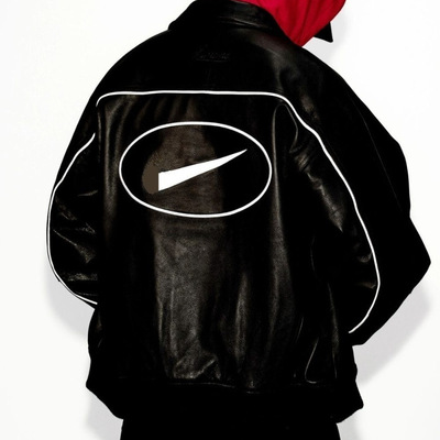 Davidの新款N SS25 Leather Varsity校队PU皮夹克宽松男女同款