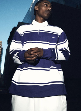 Davidの联名N钩SS25 Stripe Rugby刺绣Logo条纹长袖Polo衫 情侣款