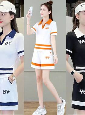 休闲时尚短裤套装女2023年夏季新款韩版宽松短袖T恤运动服两件套