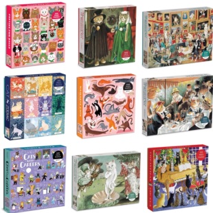 现货Galison拼图500片铲屎官高贵喵星人节日猫猫插画瑜伽猫婚礼