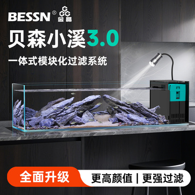 BESSN贝森小溪2025新款桌面溪流缸金晶超白玻璃侧滤造景长条鱼缸